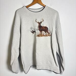 Vintage 90s Y2K Embroidered Deer Wildlife Crewneck Boxy Sweatshirt XL
